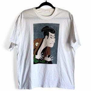 90s Japanese Graphic Tee Kabuki Actor VTG Single Stitch Large 21.5x26 Sumo